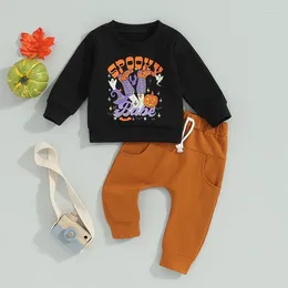 Clothing Sets Baby Boy Fall Halloween Outfits 2 Pcs Toddler Sweatsuit Clothes Pumpkin Letter Crewneck Sweatshirt And Pants Set