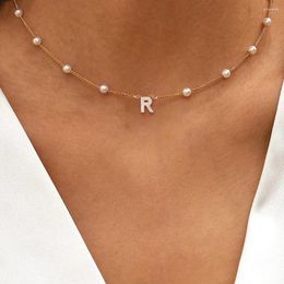 Pendant Necklaces Fashion Shell A-Z Initials Letter Necklace Women Temperament Stainless Steel Bead Chain Jewellery Gift