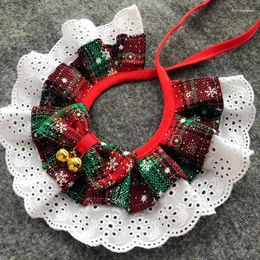 Dog Apparel Christmas Pet Bow Bib Collar Scarf Plaid Lace Saliva Towel With Bell Pendant For Cat Necklace Supplies