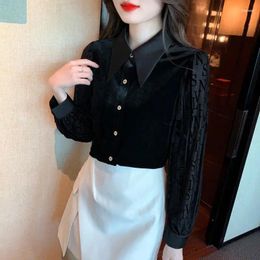 Womens Blouses 2024 Clothing Fashion Tops Casual Ladies Long Sleeve Black Spring Autumn Thin Interior Lapping Temperament