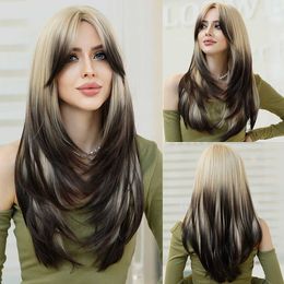 Synthetic Wigs NAMM Black Ombre Blond Wig Long Curly Hai Wigs for Women Daily Cosplay Synthetic Fluffy Lavender Synthetic Wig Heat Resistant 240329