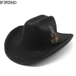 Wide Brim Hats Bucket New 9.5CM Western Cowboy Hat For Mens Vintage Fascinator Cowgirl Jazz Cloche Church Caps Sombrero Hombre 240319