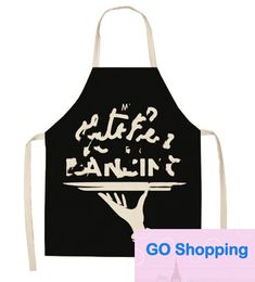 Cotton and Linen Printing Creative American Simple Black and White Color Printing Apron Factory Direct Supply Wholesale