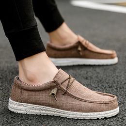 Mens Slip-on Deck Shoes Canvas Low Top Cloth Sneakers Loafer Vintage Flat Boat Shoes Single Footwear 240401
