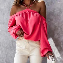 Women's T Shirts T-shirt Elegant Solid Long-sleeved Sexy Off-shoulder Halter Top Pullover 2024 Spring Casual Ladies Hollow