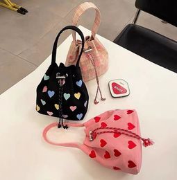 INS Girls Colourful love heart printed handbags kids draw string bucket crossbody bags children single shoulder bags Z3274