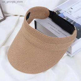 Wide Brim Hats Bucket Hats Summer Fashion Beach Hat Cool Empty Top Str Foldable Hat Suitable for Womens Wide Brim Sunhat Outdoor UV Protection Sun Hat Y240319