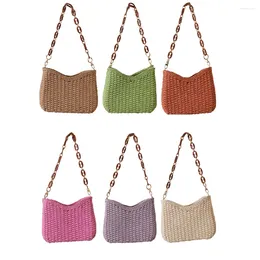 Drawstring Women Chain Tote Bag Classics Straw Casual Woven Crossbody Handbag Female Clutch