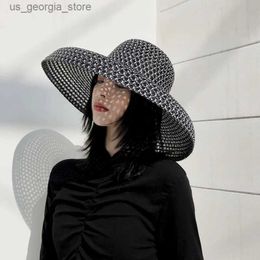 Wide Brim Hats Bucket Hats Summer PP Black and White Sun Hat Holiday Beach Big Brown Sun Hat Summer Sun Hat Y240319