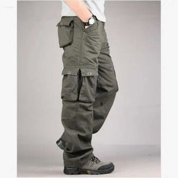 Calça masculina carga de moda de moda casual bolsões de vários calças táticas militares de calças retas de calça longa tamanho grande