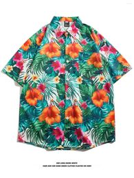 Men's Casual Shirts Flower Print Shirt Men Hawaiian Turn-down Collar Short Sleeve Button Down For Vintage M-3XL 2024 Summer A47