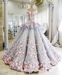 MakTumangmaktumang organza sweet short sleeve ball gowns Wedding Dresses 3DFloral Appliques pink lace Luxury Bridal Vestidos De1205175