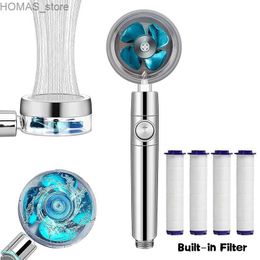 Bathroom Shower Heads 360 degree rotating turbine fan shower head high-pressure water-saving spray adjustable shower head Philtre bathroom accessories Y240319