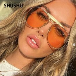 B155 Retro Oversized Metal Sunglasses Ladies Men Peach Red Pilot Sunglasses Trend Designer Glasses UV400 240315