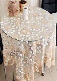 Europe Organza Table Cover Lace Embroidered RoundRectangle Wedding Tablecloths Furniture Decoration Transparent Yarn Cloth 2107241911075