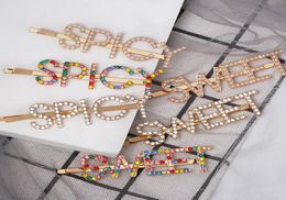 Women Pearl Rhinestone Letter Hair Clip Bling Bling Letter SWEET SPICY Barrettes Fashion Hair Accessories Whole7611814
