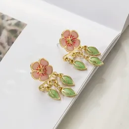 Stud Earrings Alloy Peach Blossom Cute Japanese And Korean With Leaf Flower Design Exquisite Sweet Ear Hook Party