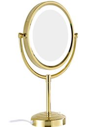 GURUN 10x1x Magnification Makeup Mirror with LED Lights Double Side Round Crystal Glass Standing Mirror Gold Finish M2208DJ8614704