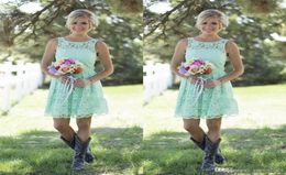 2022 Mint Green Bridesmaid Dresses Country Style Short Lace Formal Dress For Junior And Adult Bridesmaids Scoop Neck Wedding Party8422228