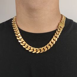8/10/12mm Punk Miami Gold Plate Curb Cuban Chain Necklaces For Men Women Hiphop Stainless Steel Bike Biker Choker Necklace Jewelry