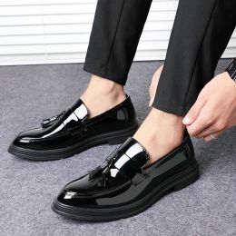 Shoes New Black Loafers for Men Patent Leather Tassels Wedding Business Men's Formal Shoes Size 3844 fashion men shoes