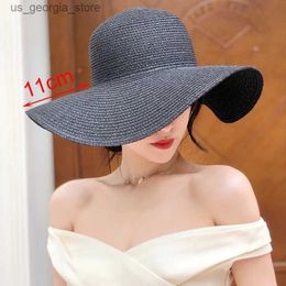 Wide Brim Hats Bucket Hats Summer Simple Floppy Sun Hat Womens Wide Brim Beach Hat Girls Beach Travel Folding Str Hat Sunscreen UV Protective Womens Hat Y240320