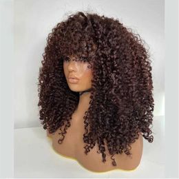 Synthetic Wigs Synthetic Wigs Dark Brown 26 Long Kinky Curly Machine Made Wig With Bangs For Black Women Glueless High Temperature Cosplay Daily 240329