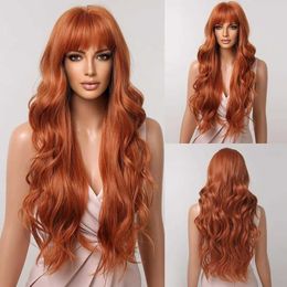 Synthetic Wigs Lace Wigs Ginger Curly Synthetic Wigs for Women Long Natural Wavy Orange Wigs with Flat Bangs Colourful Party Heat Resistant Wig 240328 240327