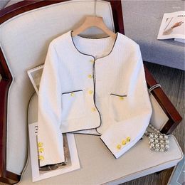 Women's Jackets 2024 Fashion Tweed Coat For Women High-End Gold Button Short Slim Temperament Spring And Autumn White Coats Female Woollen Ja