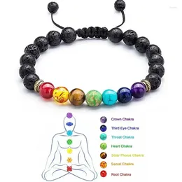 Strand 8mm Volcano Stone Colorful Natural Beads Handmade Beaded Weaving Bracelet 7 Chakra Anxiety Crystal Healing