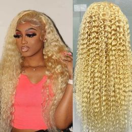 Synthetic Wigs 180 Density 613 Lace Frontal Wig Human Hair Preplucked Deep Wave Human Hair 13x4 Blonde Lace Front Wig for Women 240329