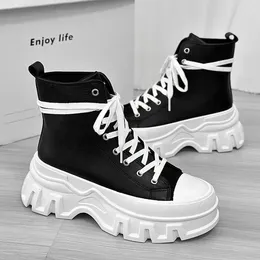 Boots Fashionable British Style Motorcycle High Top Lace Up Leather Unisex Men Ankle Botas 2024 Autumn/winter
