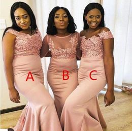 2020 Pearl Pink African Modern Black Girls Bridesmaids Dresses Mixed Styles Appliqued Sequined Long Wedding Party Maid of Honor Go3971992