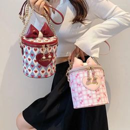 Shoulder Bags Fashon Women Bag 2024 Korean Style Printed Plaid Bow Chain Bucket Spring Large Capacity Designer Handbag