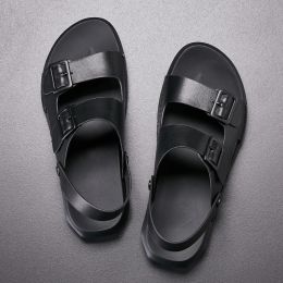 Sandals Men's Sandals New Comfortable Soft Leather Sandals Casual Men's Shoes 2022 Men Slippers Fashion Casual Flat Roman Summer Sandals