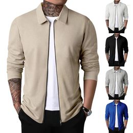 Men's Jackets Spring And Autumn Sportswear Zippered Long Sleeved Polo Shirt Polyester Fiber Solid Checkered