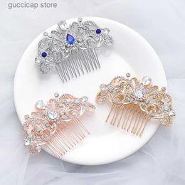 Tiaras Bridal Hair Comb Silvery Wedding Headdress Rhinestone Jewellery Fashion Golden Crystal Ornament Women Gift Headwear Decoration Y240319