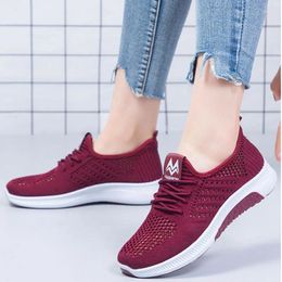 Casual Shoes 2024 Mesh Platform Women Sports Outdoor Round Toe Summer Solid Flat Sandals Breathable Lace-up Sneakers