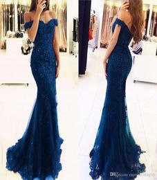 Off The Shoulder Mermaid Long Evening Dresses Tulle Appliques Beaded Custom Made Formal Evening Gowns Prom Party Wear3709875