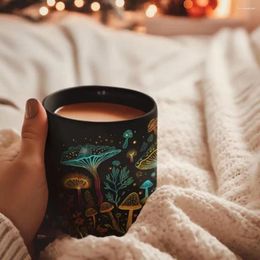 Mugs Ceramic Mushroom Mug Dishwasher Safe Black Coffee With Grip Handle Heat-resistant Tea Cup For