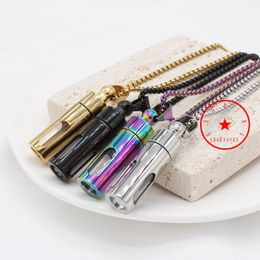 Colorful Stainless Steel Smoking Cartridge Necklace Pendant Herb Tobacco Cigarette Holder Stash Case Portable Pill Seal Storage Glass Bottle Snuff Container DHL