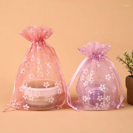 Gift Wrap 10pcs/Lot Jewelry Bag Wedding Party Candy Packing Bags Printed Flowers Drawstring Pouches Organza 10x14cm