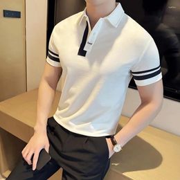 Men's Polos 2024 Summer British Style Striped Polo Shirt Men Business Gentleman Short Sleeve T-shirts Social Casual Streetwear Tee Tops