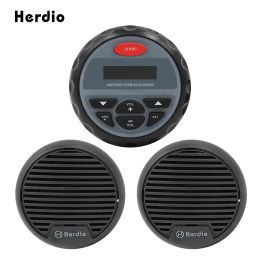 Player Herdio 4 Inches Waterproof Radio Boat Sound System AM FM Receiver USB MP3 Player With 3 Inches Marine Boat Grey Speakers