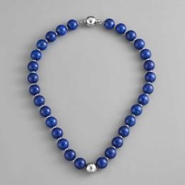 Fashion Design Pendant Necklaces Stainless Steel Jewellery Instagram Style 12mm Lapis Lazuli Necklace Collarbone Chain Heavy Industry Neck Chain Niche