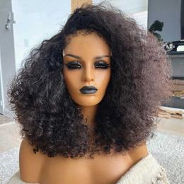 Synthetic Wigs Soft 26Inch Long Black Kinky Curly 180Density Deep Lace Front Wig For African Women Babyhair Preplucked Glueless Daily Cosplay 240329