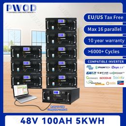 48V 100Ah LiFePO4 Pack 5.12Kw 200AH 280AH 6000 Cycle Lithium Battery BMS 100% Capacity 10Year Warranty For Home NO TAX