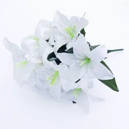 Decorative Flowers 10 Heads Artificial Fake Lily Silk Bunch Home Wedding Party Garden Decor Arrangement Pastoral Style