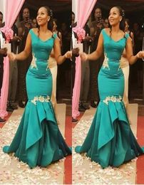 Stunning Jade Aso Ebi African Mermaid Evening Dresses Formal Gowns With Cap Short Sleeves Satin Ruched Long Prom Pageant Dress5450037