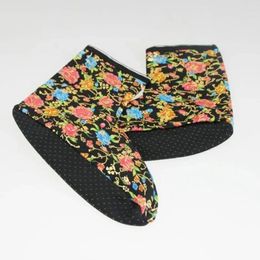 Women Socks Winter Warm Flower Print Prayer Slipper Thickened Fleece Lining Floor Carpet Islamic Anti Slip